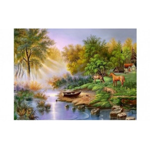 Картина по номерам "Лошади у реки в лесу"