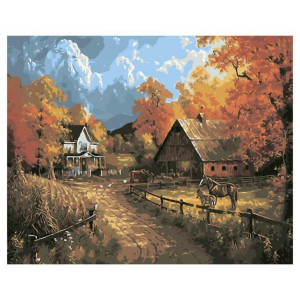 Картина по номерам "Дома в осеннем лесу"