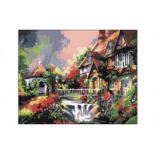 Картина по номерам "Дом у водопада"