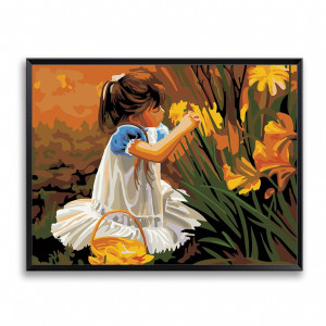 Картина по номерам "Девочка и желтые цветы"