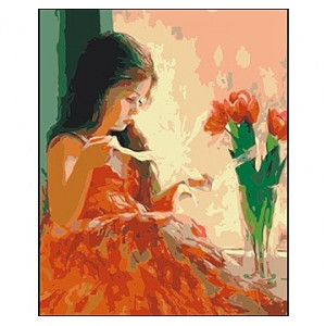 Картина по номерам "Девочка и тюльпаны"