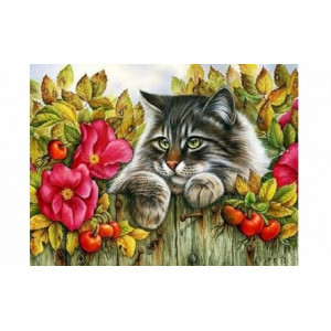 Картина по номерам "Пушистый кот в цветах"