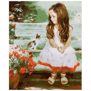 Картина по номерам "Девочка с котенком"