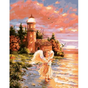 Картина по номерам "Ангелок на берегу у маяка"