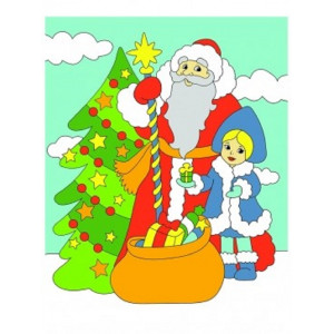 Картина по номерам "Дед Мороз с внучкой и подарками"