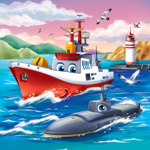 Картина по номерам "Корабль и подводная лодка"