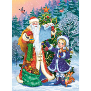 Картина по номерам "Дед Мороз и внучка дарят подарки"