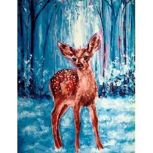 Картина по номерам "Олененок в зимнем лесу"