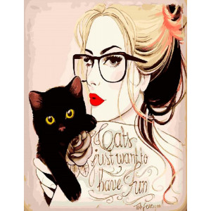 Картина по номерам "Блондинка с черным котенком"