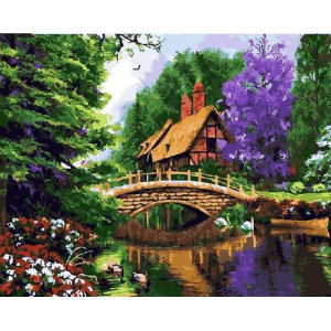 Картина по номерам "Цветущий пруд у дома"