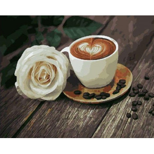 Картина по номерам "Кофе и белая роза"