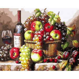 Картина по номерам "Натюрморт с фруктами и вином"