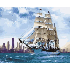Картина по номерам "Корабль на фоне города"