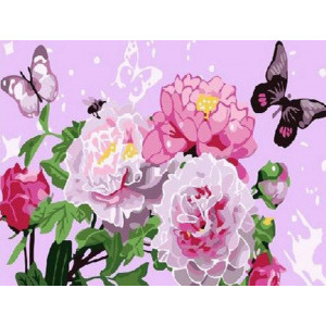 Картина по номерам "Бабочки и пионы"