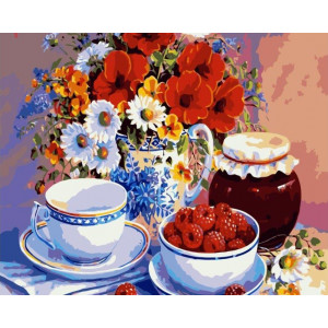 Картина по номерам "Чай с малиновым вареньем"