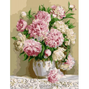 Картина по номерам "Бело-розовые пионы"