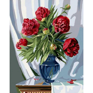 Картина по номерам "Пионы в голубой вазе"
