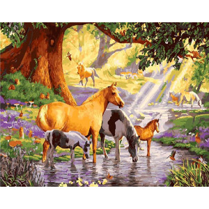 Картина по номерам "Лошади на реке"