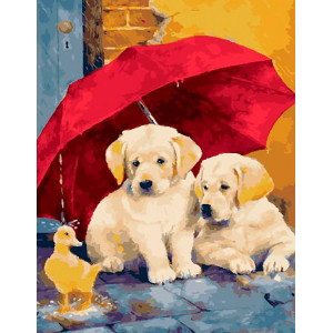 Картина по номерам "Щенки под зонтом"