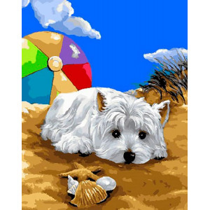 Картина по номерам "Щенок на пляже"