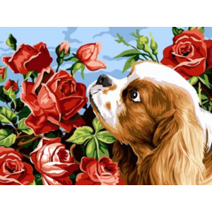 Картина по номерам "Щенок и розы"
