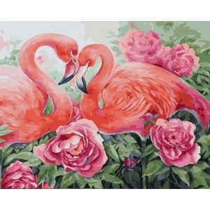 Картина по номерам "Фламинго в цветах"