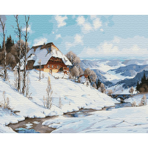 Картина по номерам "Зимний дом у реки"