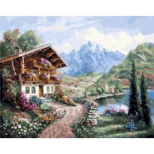 Картина по номерам "Будиночок біля озера"