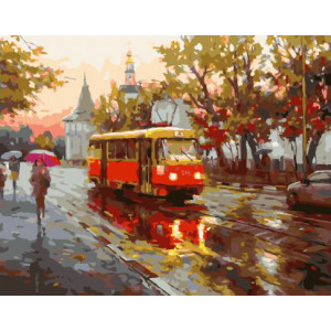 Картина по номерам "Трамвай под дождем"