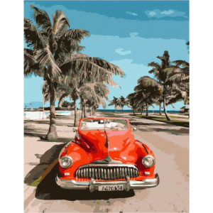 Картина по номерам "Червоний авто та пальми"
