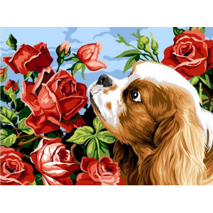 Картина по номерам "Кокер-спаниель и розы"
