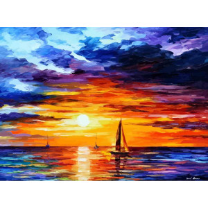 Картина по номерам "Кораблі йдуть на захід сонця"