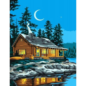 Картина по номерам "Нічний будинок біля річки"