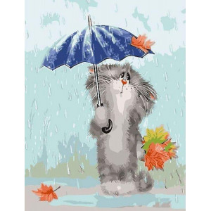 Картина по номерам "Кот под зонтом"
