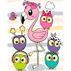 Картина по номерам "Фламинго с друзьями"