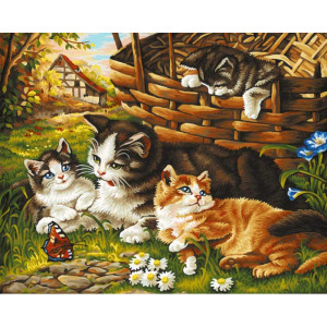 Картина по номерам "Кошка с котятами"