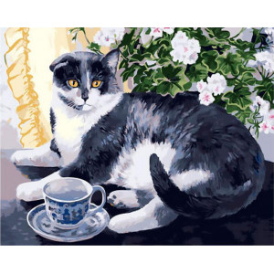 Картина по номерам "Завтрак с кошкой"