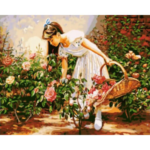 Картина по номерам "Девочка с корзиной роз"