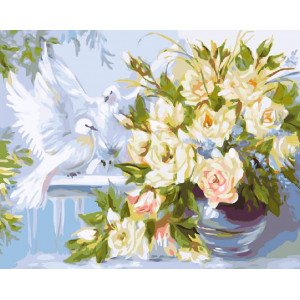 Картина по номерам "Цветы и голуби"