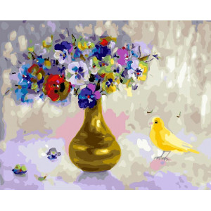 Картина по номерам "Желтая птичка и букет"