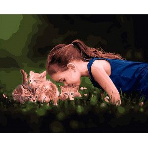 Картина по номерам "Девочка и котята"