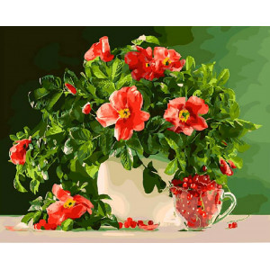 Картина по номерам "Красные цветы и ягоды"