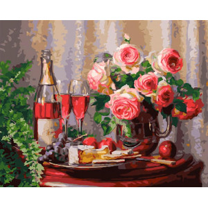 Картина по номерам "Розовое шампанское и цветы"