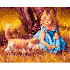 Картина по номерам "Игра девочки с котом"