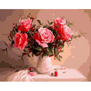 Картина по номерам "Большие розы в вазе"