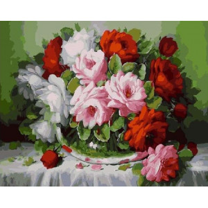 Картина по номерам "Букет цветов на белой скатерти"