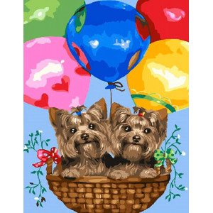 Картина по номерам "Щенки и воздушные шарики"