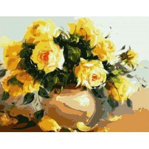 Картина по номерам "Жёлтые цветы в вазе"