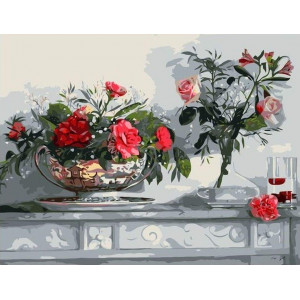 Картина по номерам "Троянди у вазі"