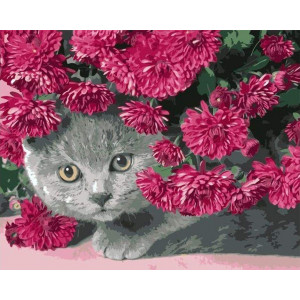 Картина по номерам "Котёнок в цветах"